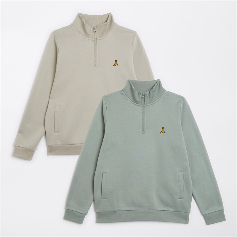 Brave Soul Boys Two Pack Quarter Zip Sweatshirts Mineral Green/Light Stone