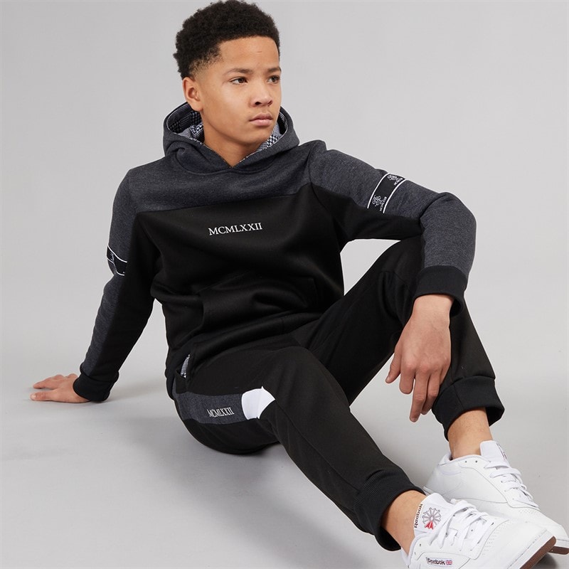 Brave Soul Boys Colour Block Tracksuit Dark Charcoal Marl/Black