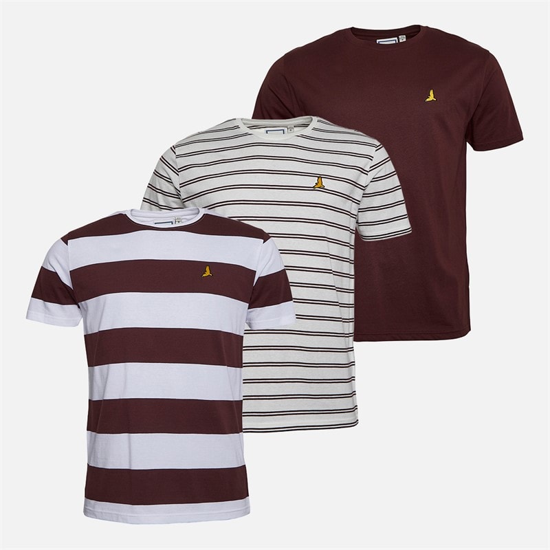 Brave Soul Mens Charge Three Pack T-Shirts Multi