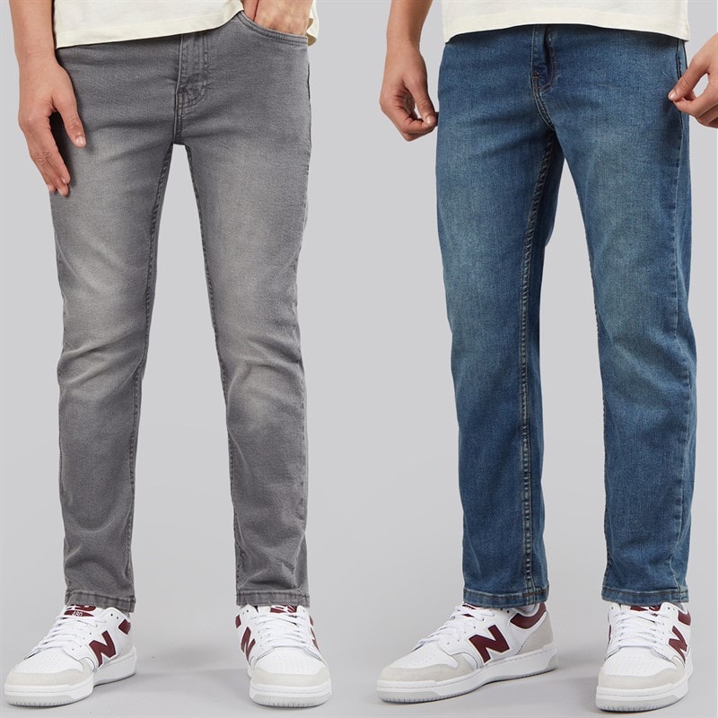 Brave Soul Boys Two Pack Straight Leg Jeans Mid Blue/Grey