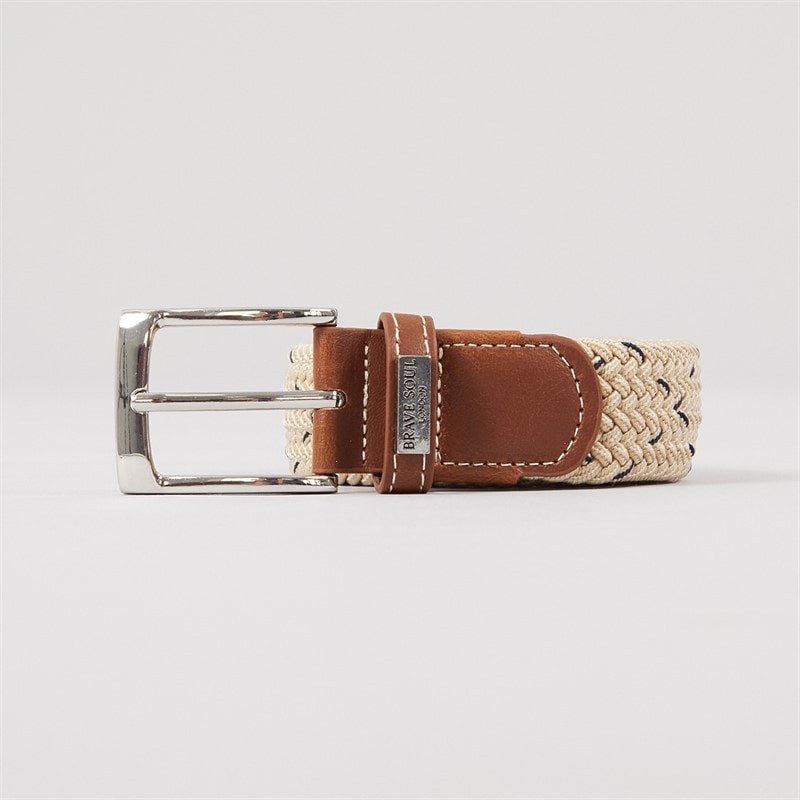 Brave Soul Mens Woven Belt Natural/Blue