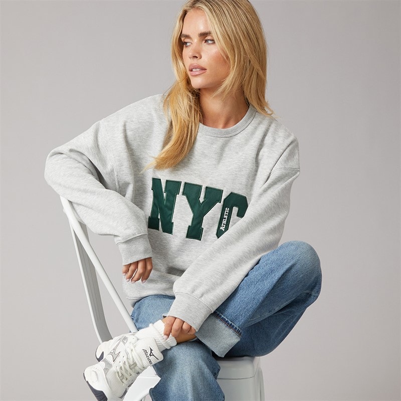 Brave Soul Womens Arlo Sweatshirt Silver Grey Marl/Green