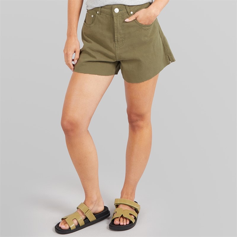 Brave Soul Womens Louise Denim Shorts Khaki
