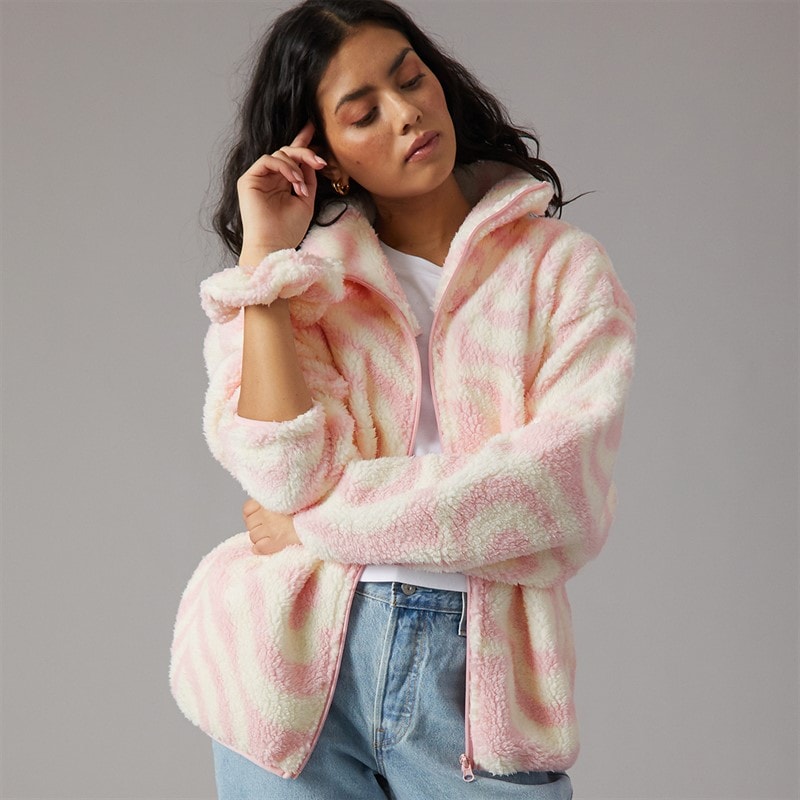 Brave Soul Womens Billie Full Zip Fleece Pink/Cream