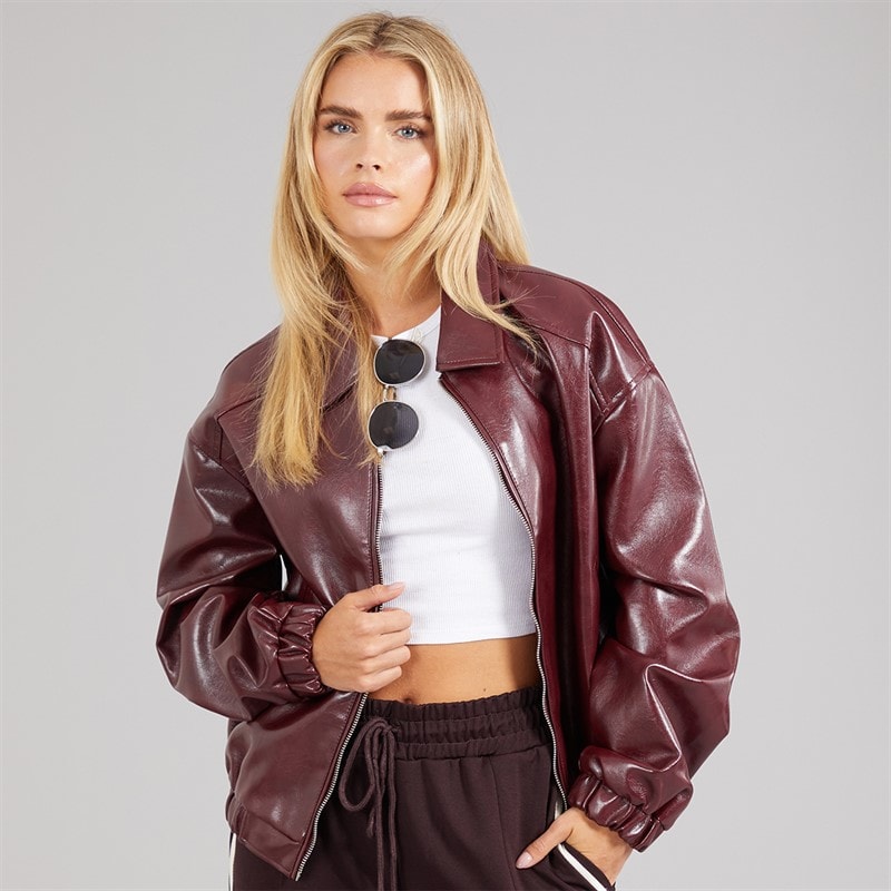 Brave Soul Womens Libbie Bomber Jacket With Collar Burgundy