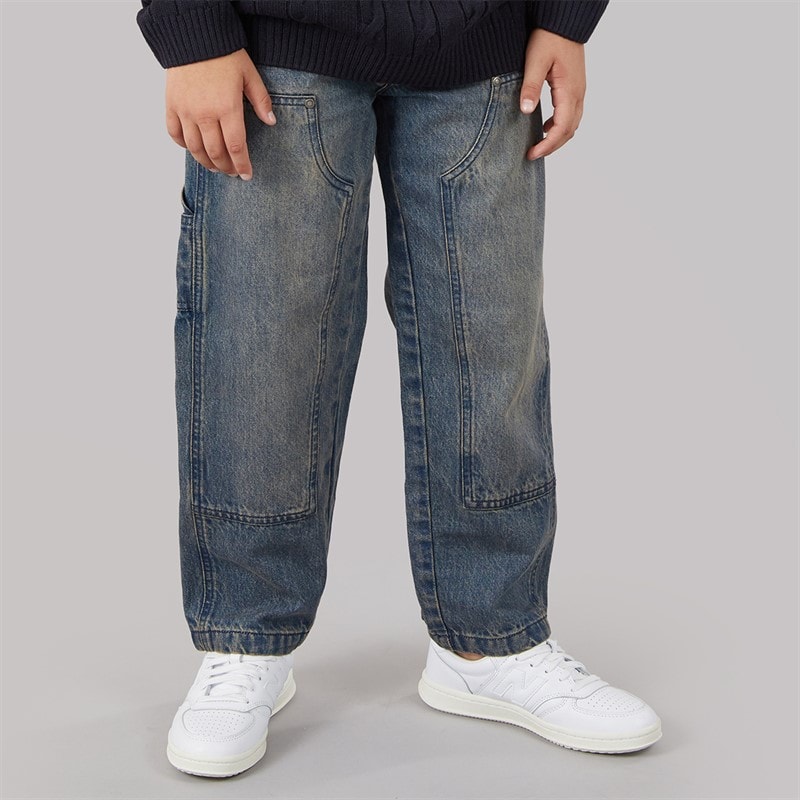 Brave Soul Boys Joiner Carpenter Loose Fit Jeans Mid Blue
