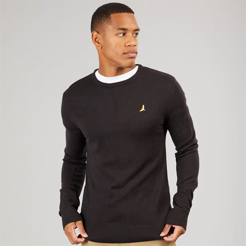 Brave Soul Mens Hybrid Knitted Jumper Jet Black
