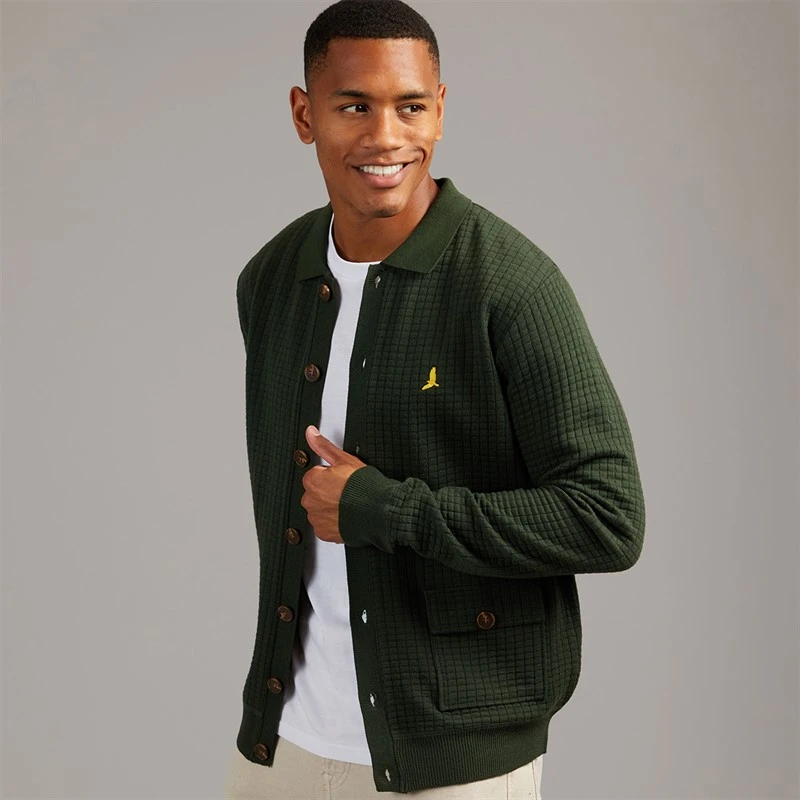 Brave Soul Mens Beara Knitted Cardigan Khaki