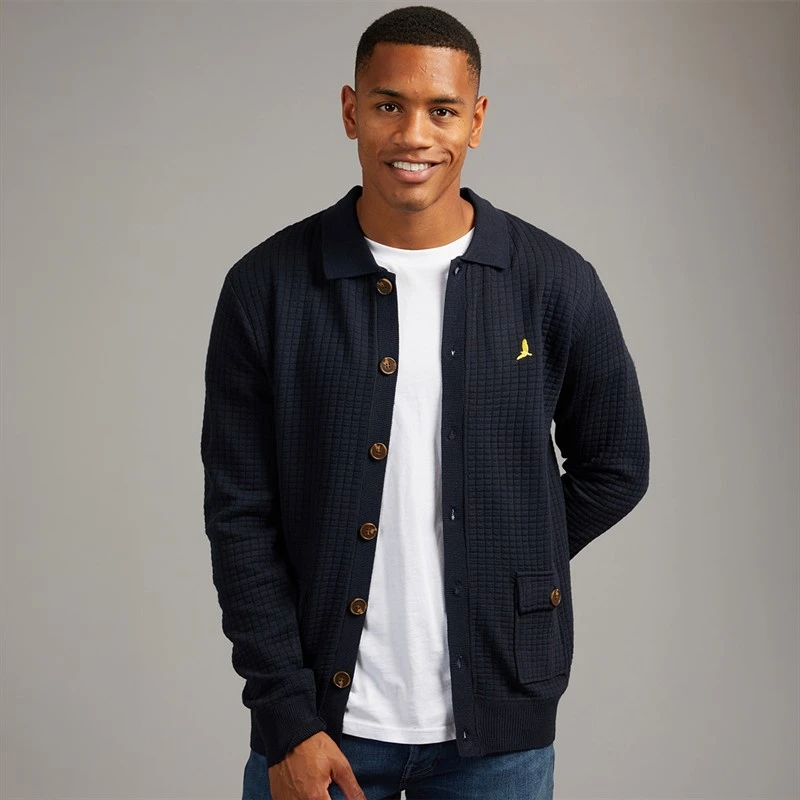 Brave Soul Mens Beara Knitted Cardigan Midnight Navy