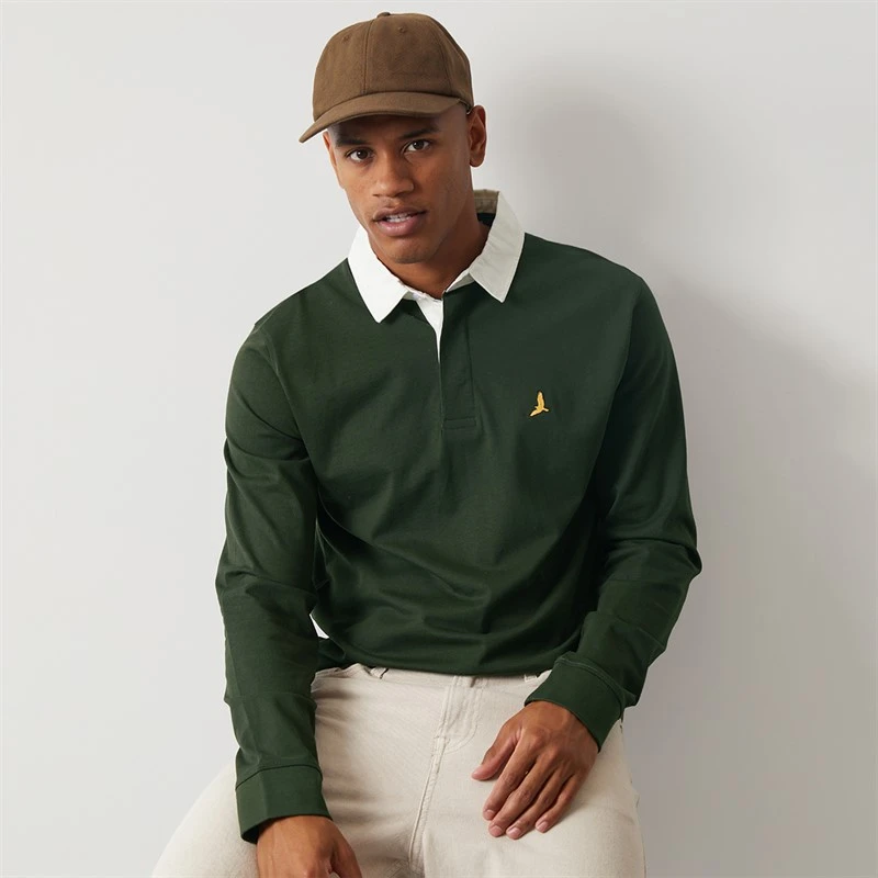 Brave Soul Mens Zeman Rugby Shirt Hunter Green/Optic White