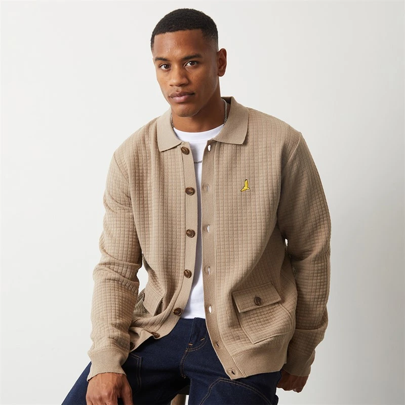 Brave Soul Mens Beara Knitted Cardigan Beige