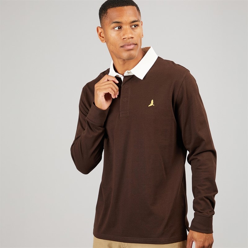 Brave Soul Mens Zeman Rugby Shirt Bitter Chocolate/Off White