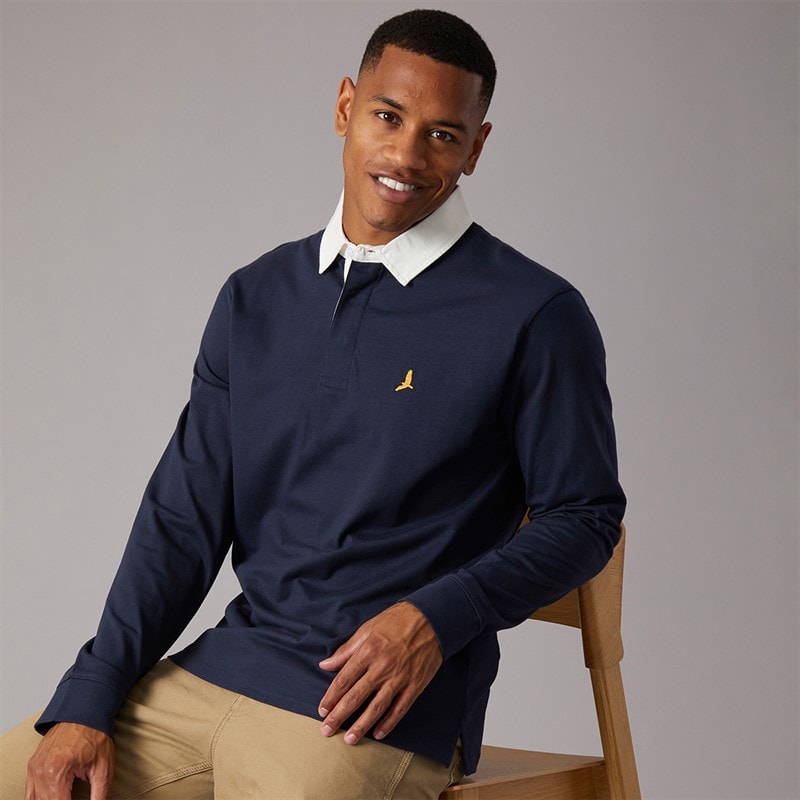 Brave Soul Mens Zeman Rugby Shirt Navy/Optic White