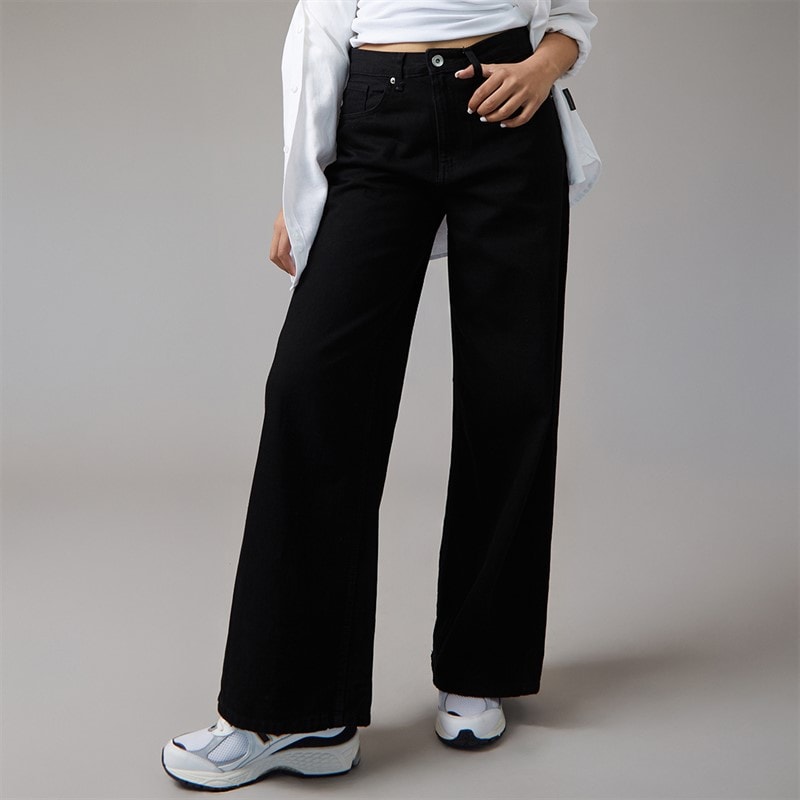 Brave Soul Womens Peyton Wide Leg Jeans Black