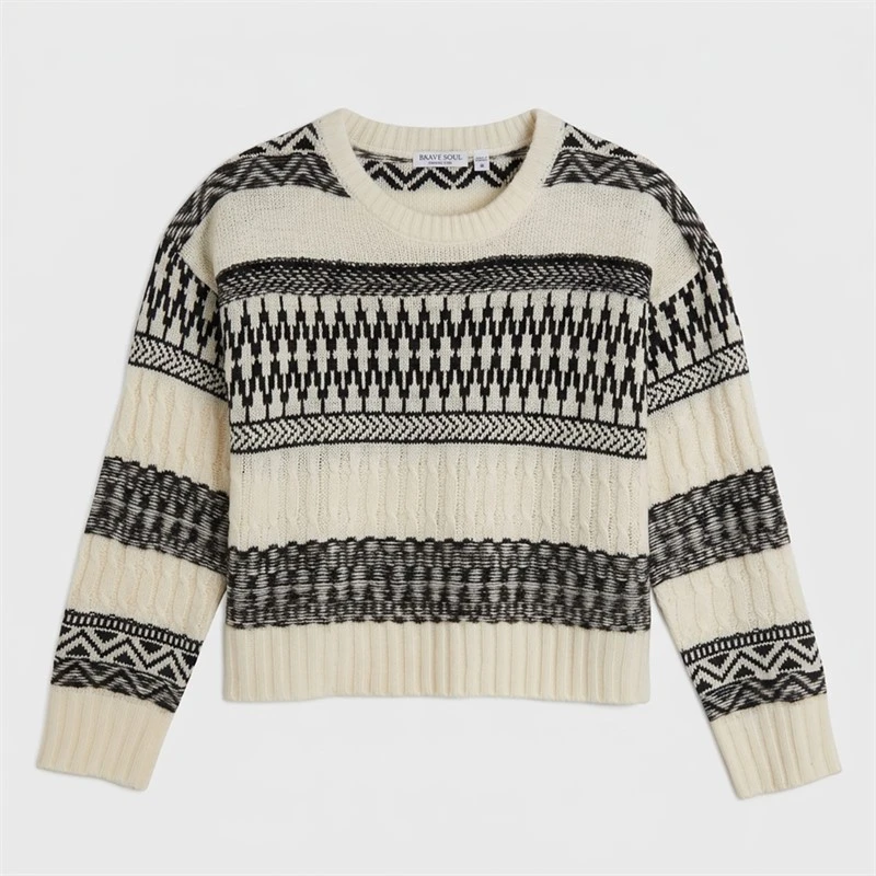 Brave Soul Womens Darling Cable Knit Jumper Cream/Black