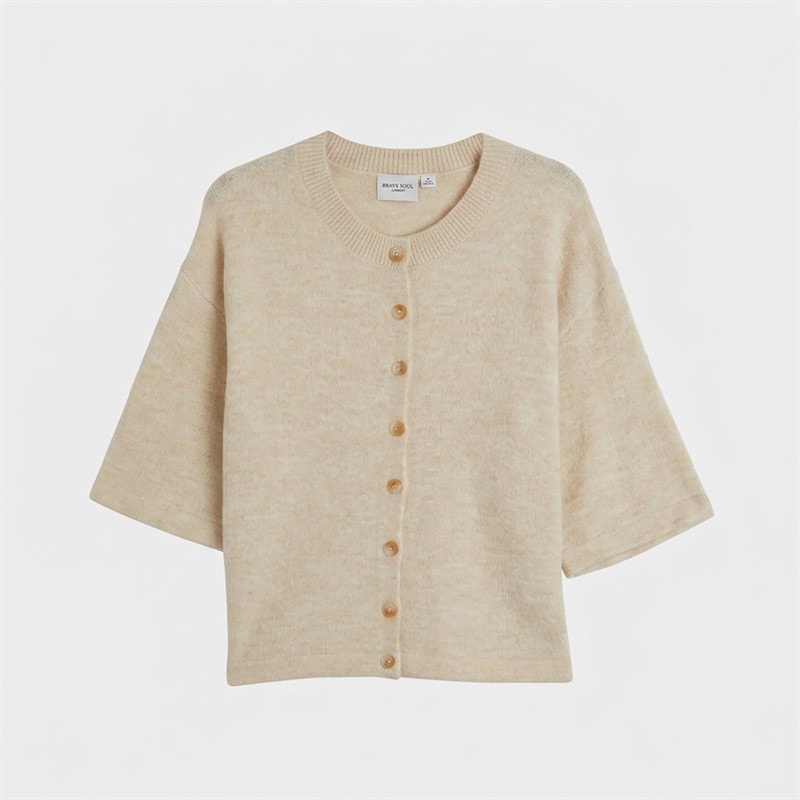 Brave Soul Womens Marshal Short Sleeve Cardigan Oatmeal
