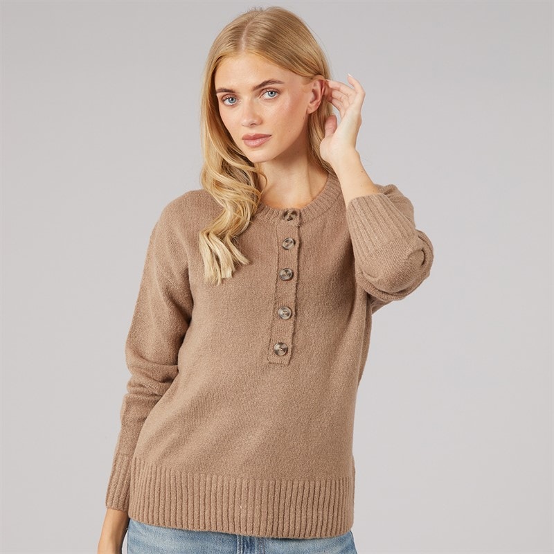 Brave Soul Womens Keaton Crew Neck Jumper Mink
