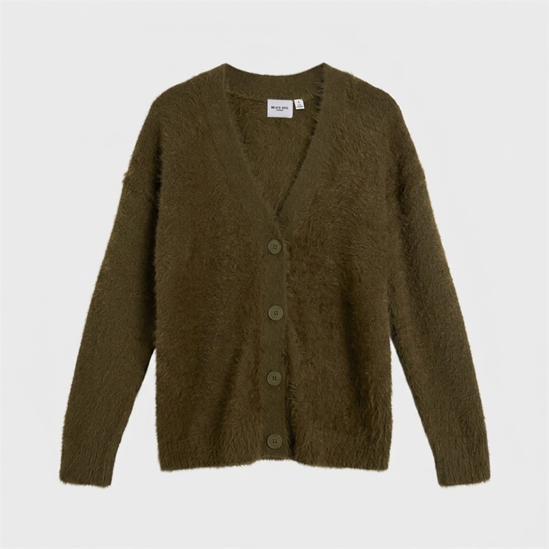 Brave Soul Womens V-Neck Fluffy Cardigan Khaki