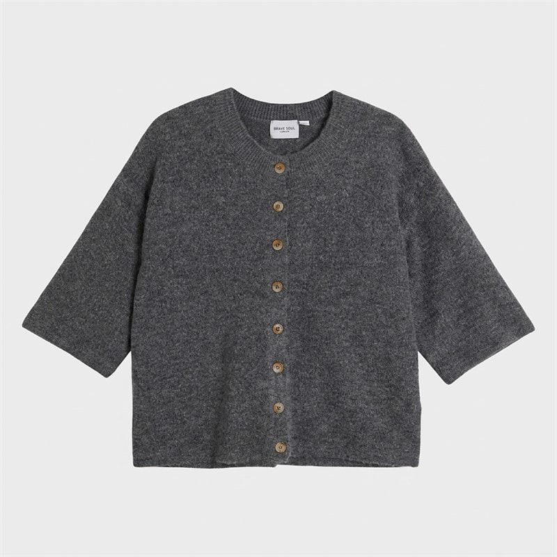 Brave Soul Womens Marshal Short Sleeve Cardigan Charcoal Melange