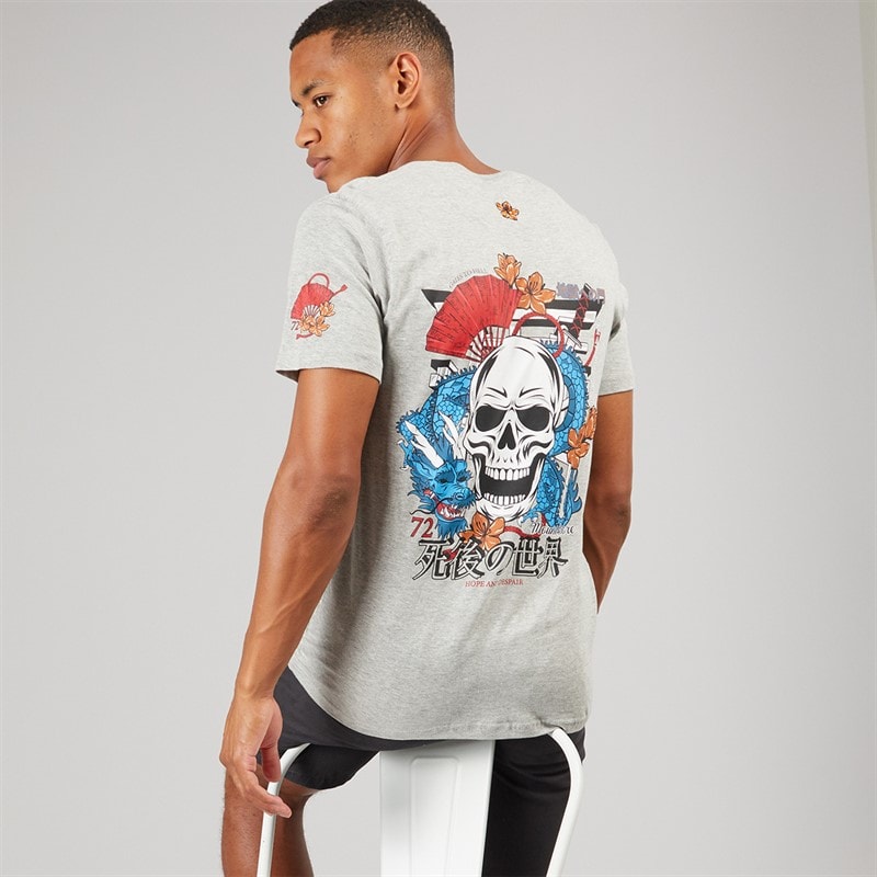 Brave Soul Mens Shelton T-Shirt Light Grey Marl