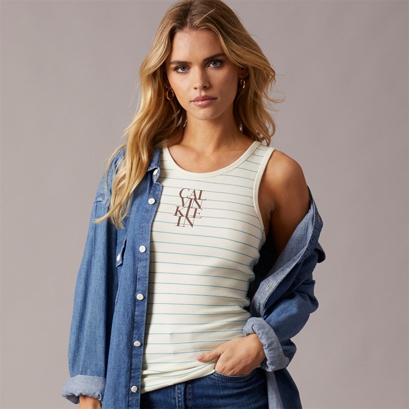 Calvin Klein Womens Cotton Vest Sweet Corn Stripe