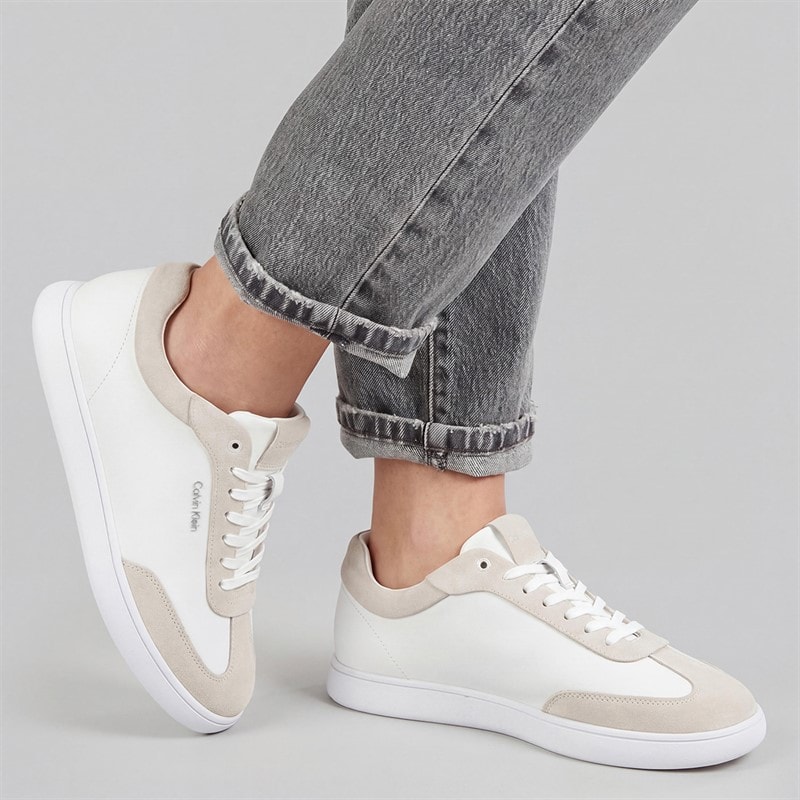 Calvin Klein Womens Leather Low Profile Trainers White/Dark Ecru White/Dk Ecru