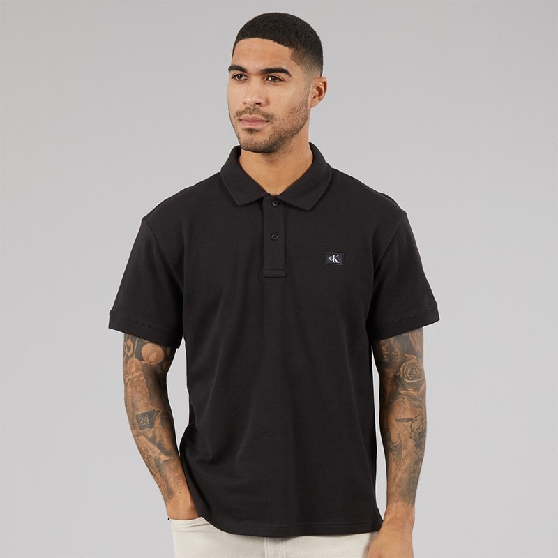 Calvin Klein Mens Woven Label Polo Shirt Ck Black