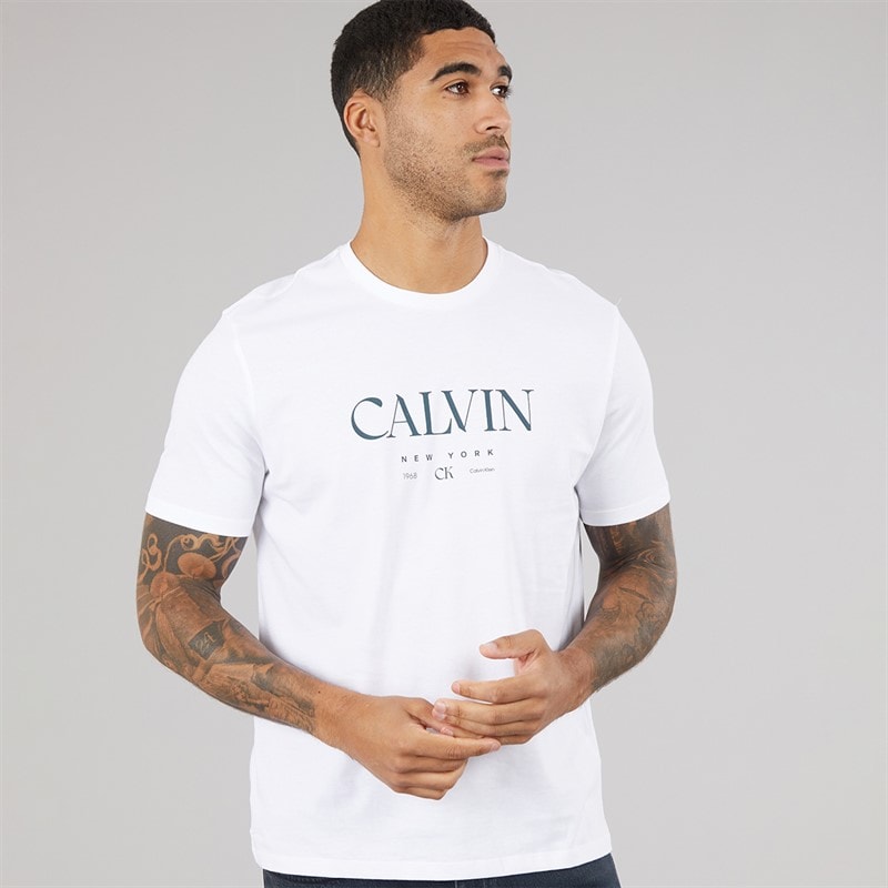 Calvin Klein Mens Mono Logo Graphic T-Shirt Brilliant White