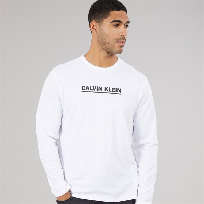 Calvin Klein Mens Long Sleeve Bold Graphic T-Shirt Brilliant White