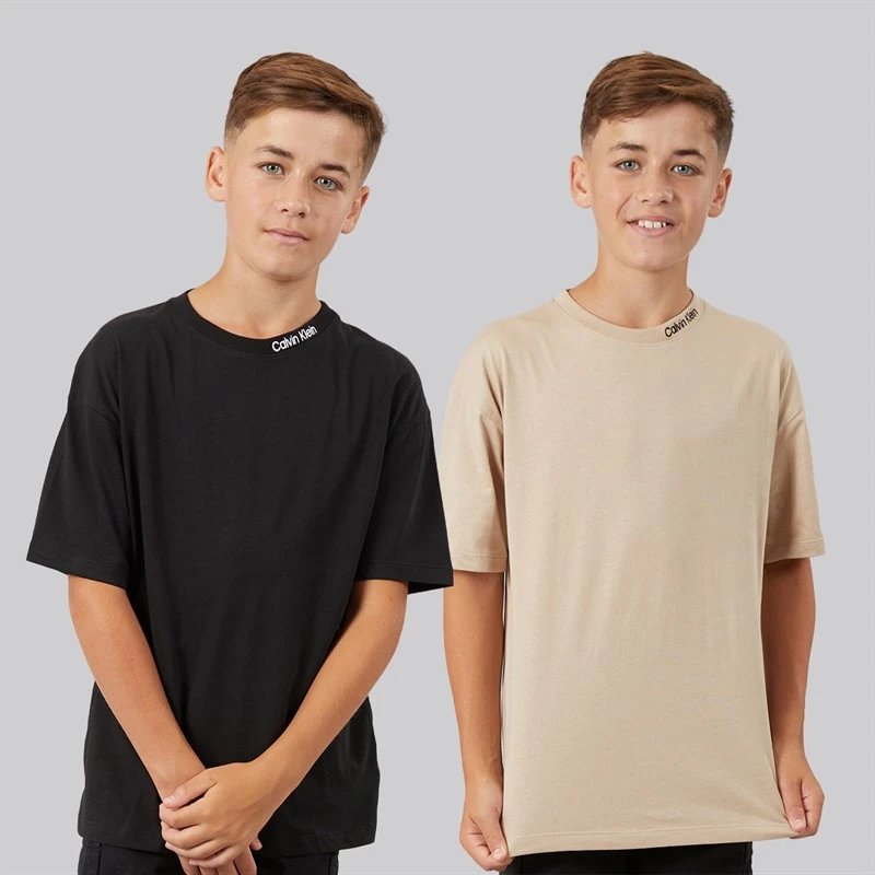 Calvin Klein Jeans Boys Two Pack Logo T-Shirts Humus/Black