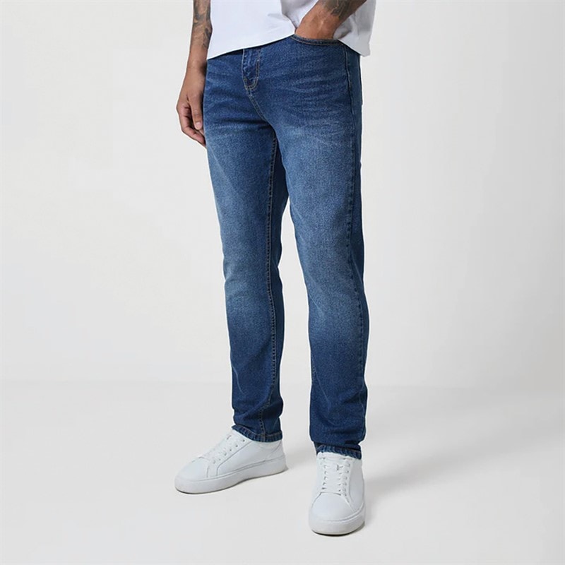 Closure London Mens Regular Fit Jeans Mid Blue