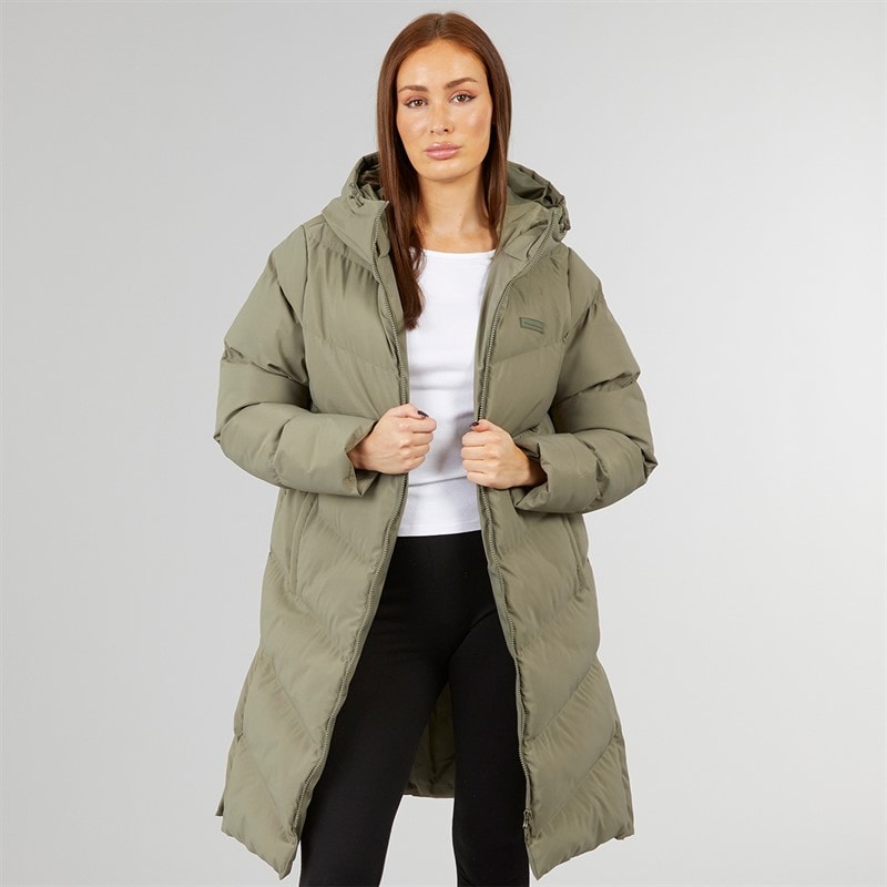 Closure London Womens Longline Split Hem Puffer Coat Olive