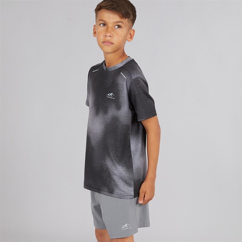 Closure London Boys Contour Print T-Shirt And Shorts Set Black/Mid Grey