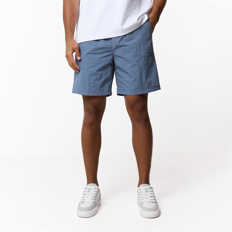 Closure London Mens Zip Tech Pocket Shorts Steel Blue