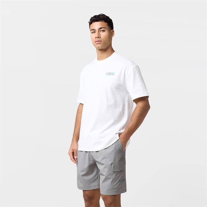 Closure London Mens Studio T-Shirt And Pocket Shorts Set White/Grey