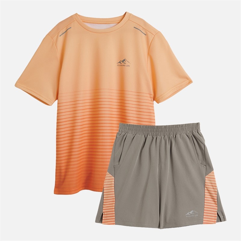 Closure London Boys Gradient Print T-Shirt And Shorts Set Coral/Mid Grey