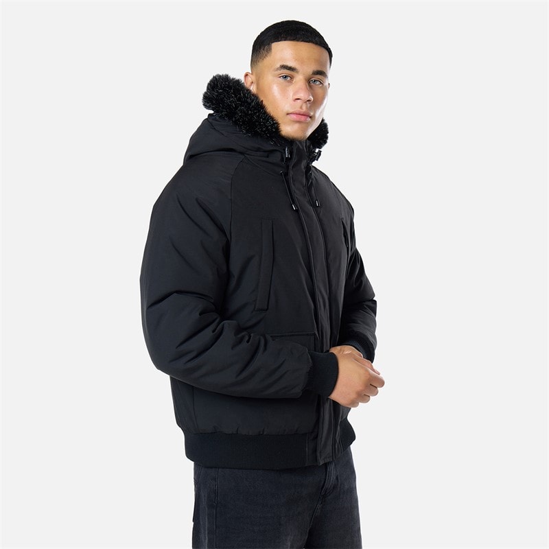 Closure London Mens Fur Hooded Coat Black