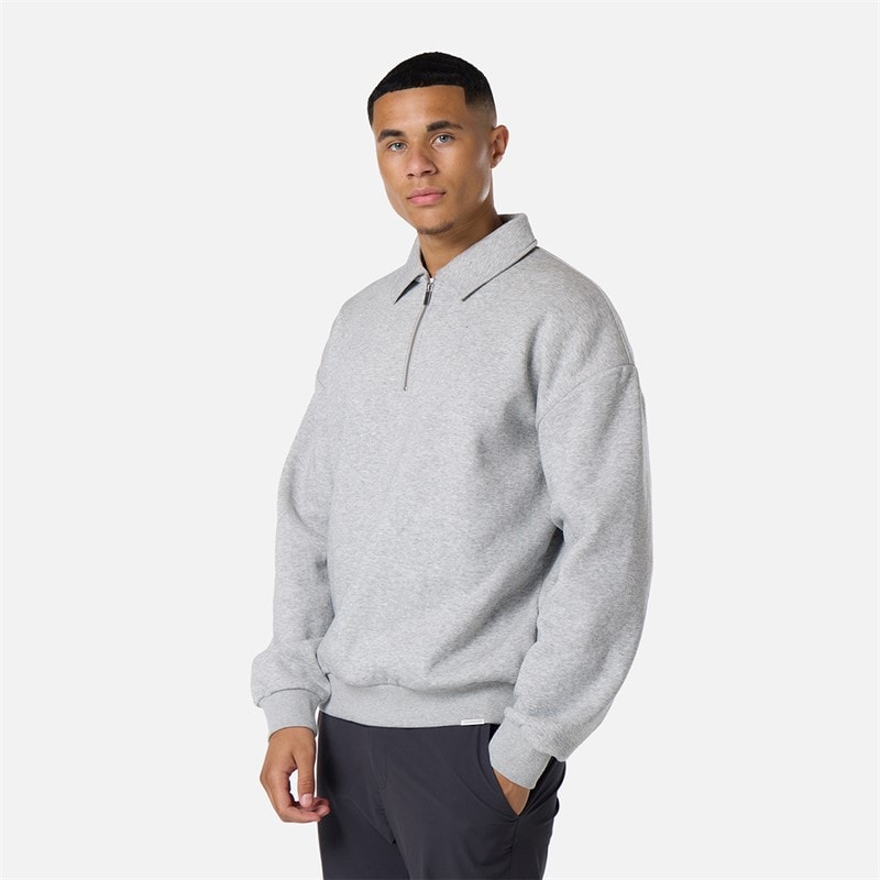 Closure London Mens Closure Quarter Zip Core Funnel Sweatshirt Grey Marl