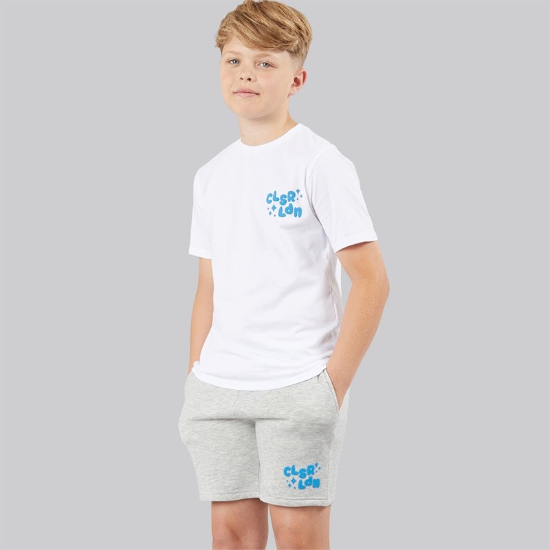 Closure London Boys Lightening Day T-Shirt And Shorts Set White/Grey Marl