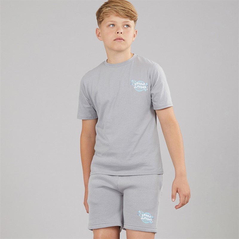Closure London Boys Scribble Worldwide T-Shirt And Shorts Set Frosy Grey