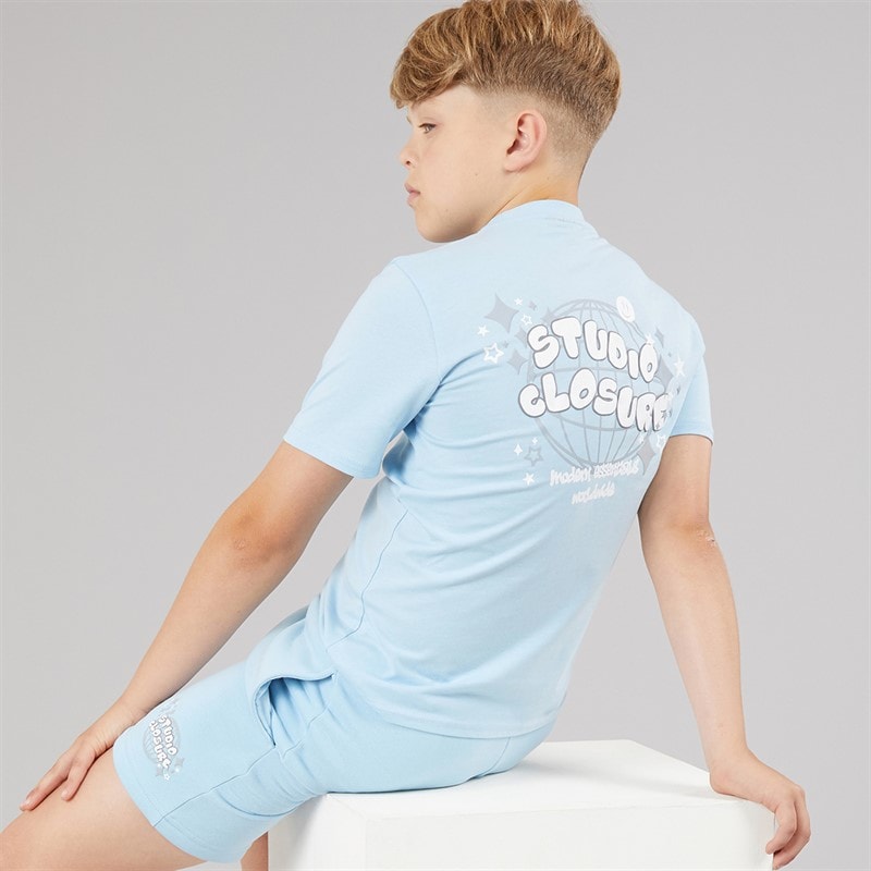 Closure London Boys Scribble Worldwide T-Shirt And Shorts Set Sky Blue