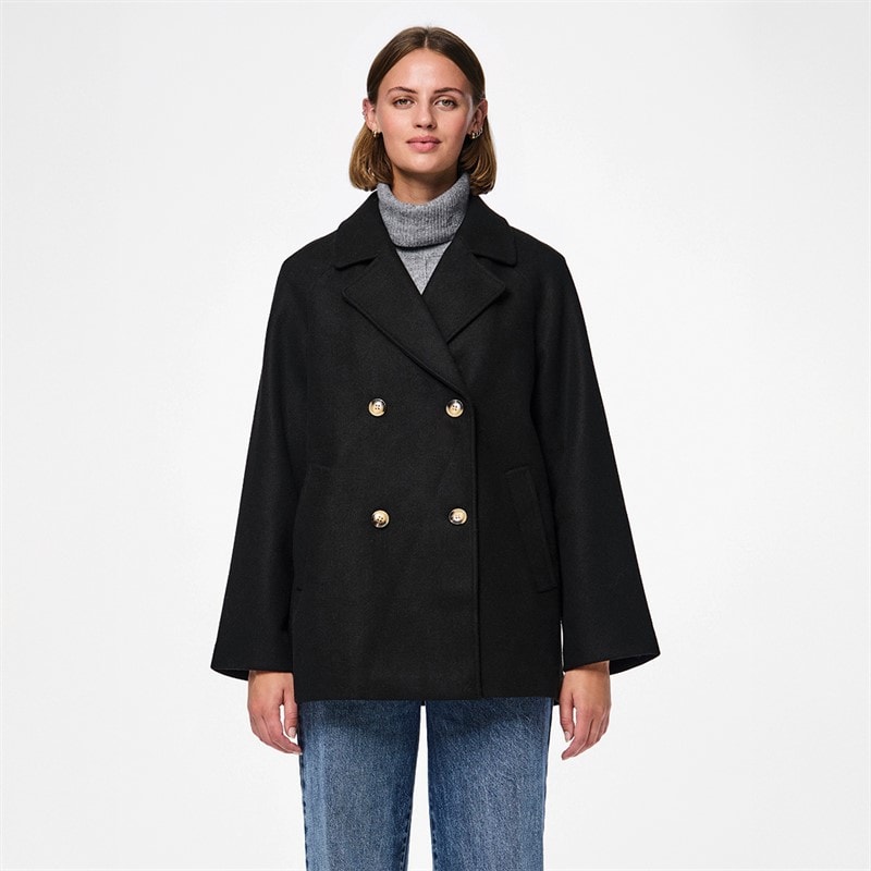 Pieces Womens Marbel Coat Black