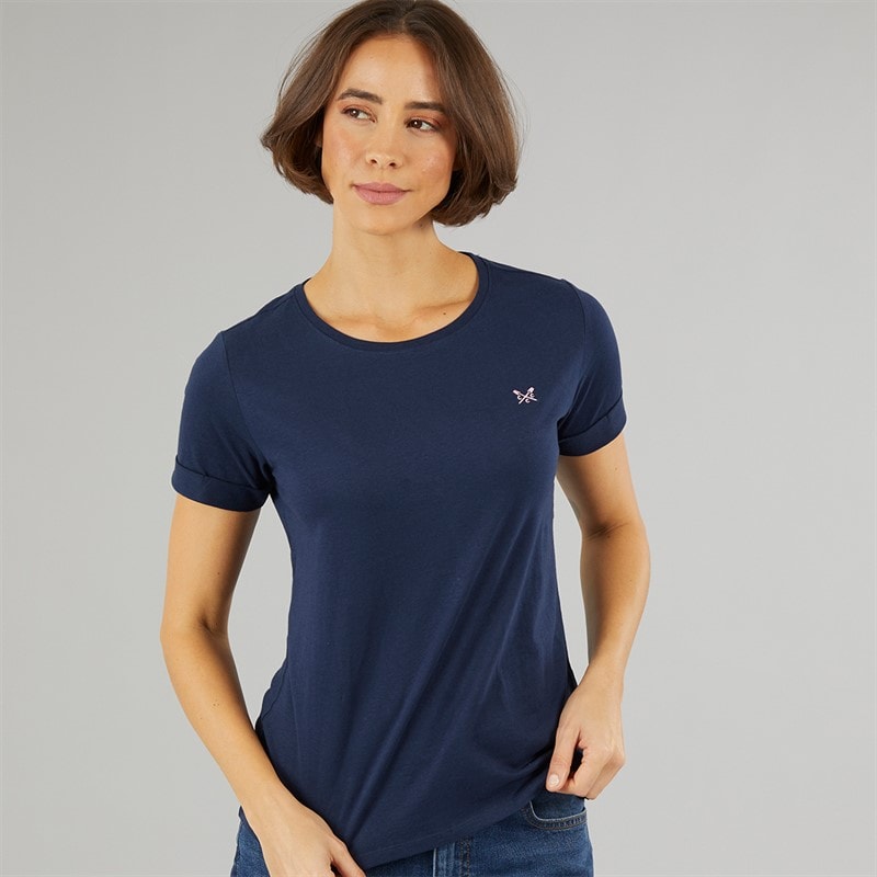 Crew Clothing Womens Roll Sleeve Round Neck T-Shirt Navy