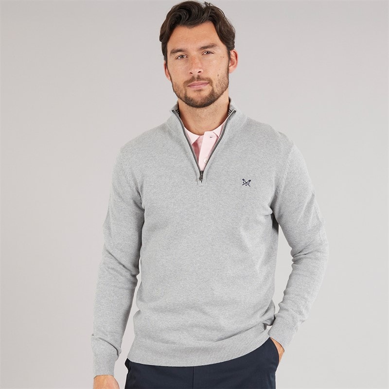 Crew Clothing Mens 1/2 Zip Neck Jumper Grey Marl