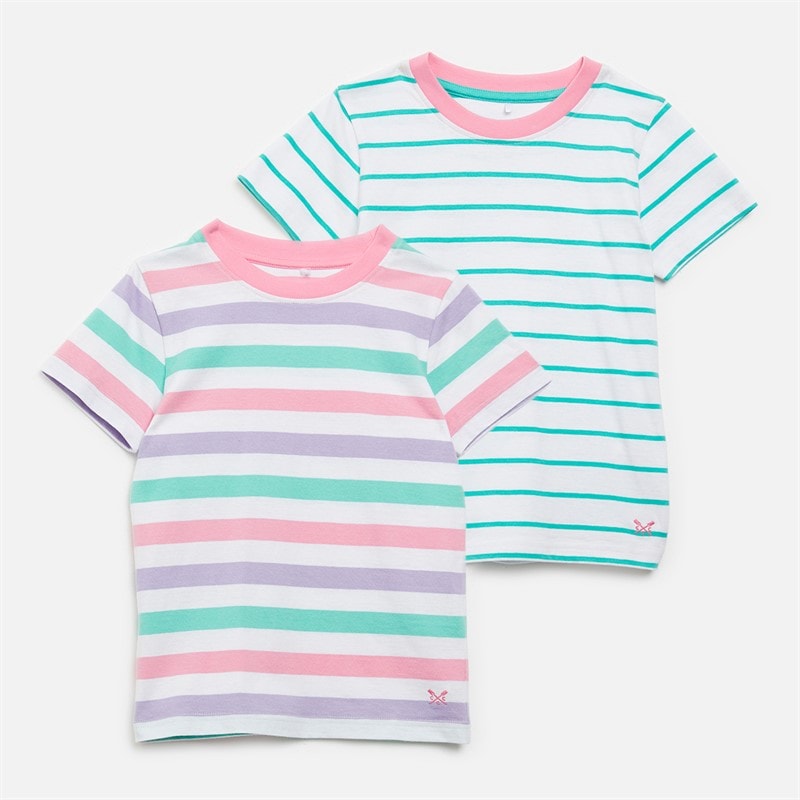 Crew Clothing Girls Two Pack Classic T-Shirts Green/White/Pink/Pink
