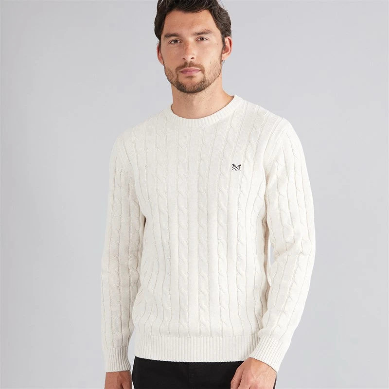 Crew Clothing Mens Oarsmen Crew Neck Jumper White Sand Marl