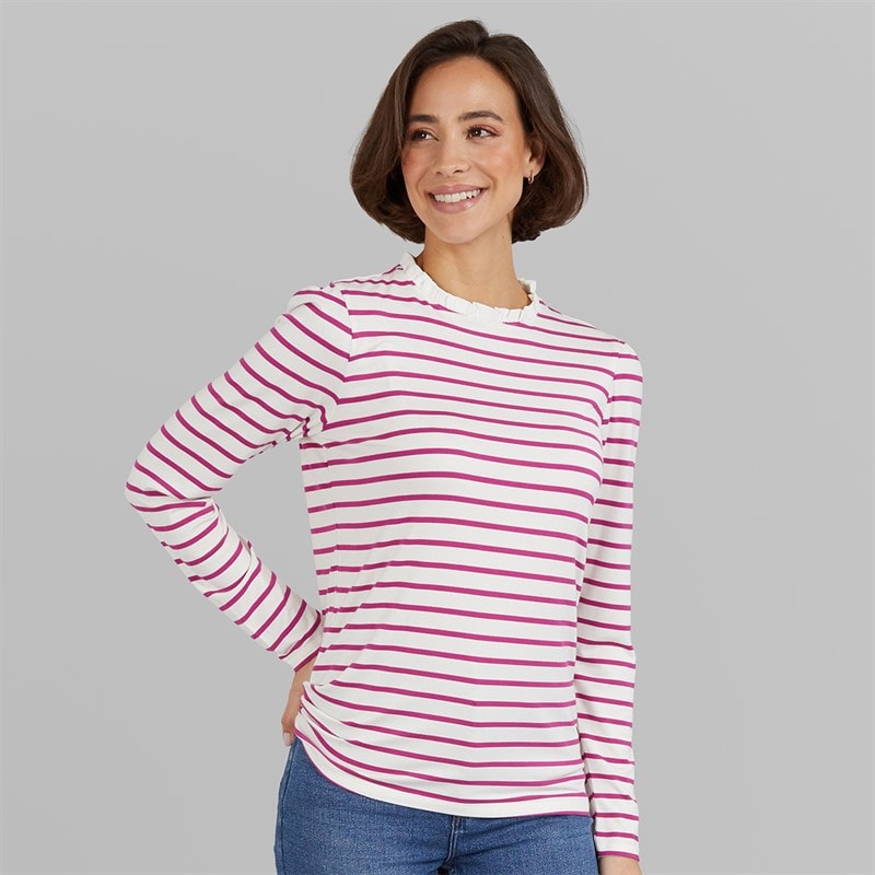 Crew Clothing Womens Frill Detail Top Magenta Haze/White