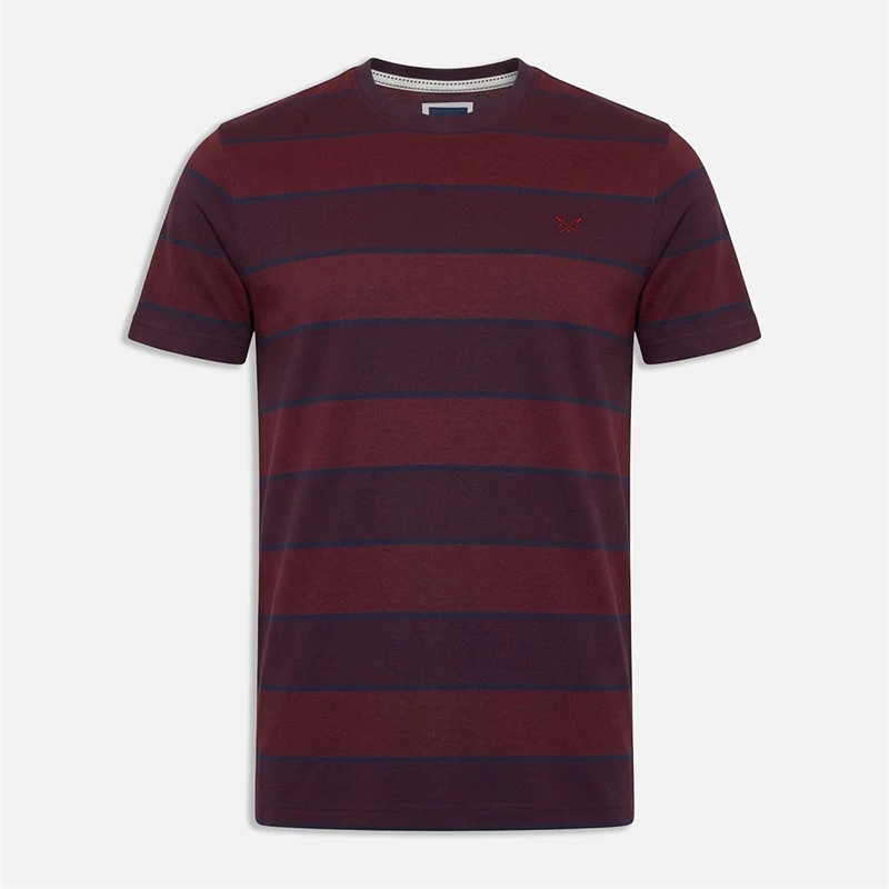 Crew Clothing Mens Oxford Stripe T-Shirt Heritage Navy Tawny Port