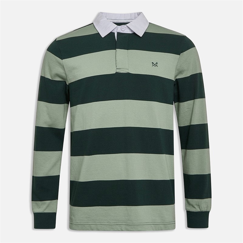 Crew Clothing Mens Heritage Stripe Rugby Shirt Sycamore Frosty Green