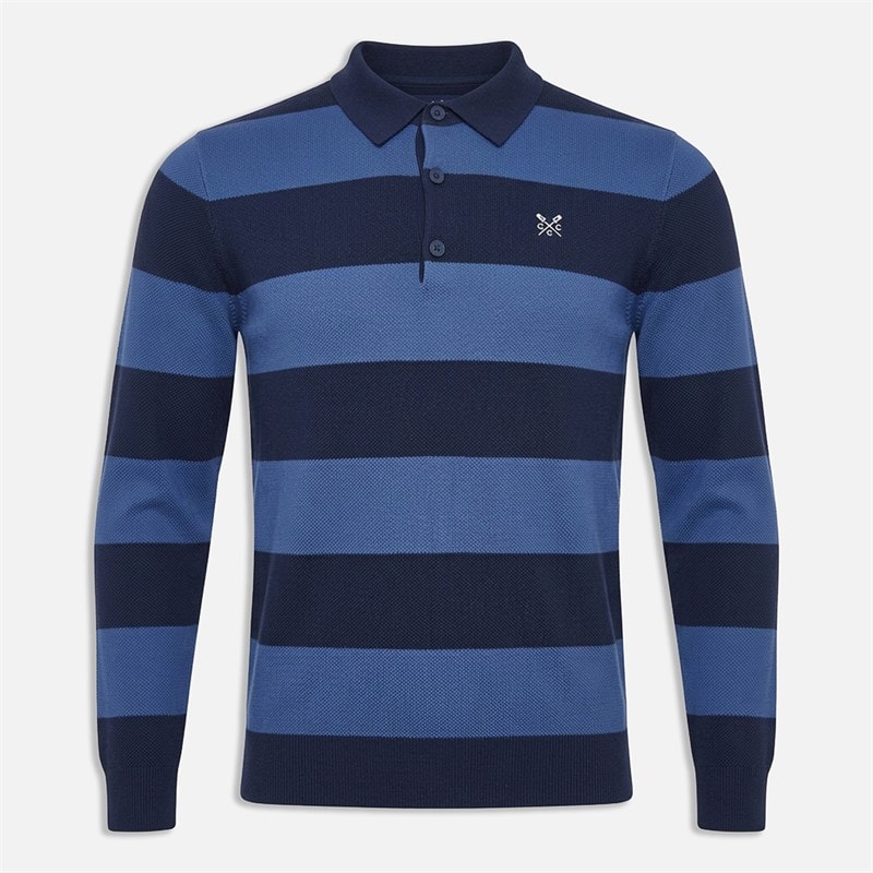Crew Clothing Mens Stripe Pique Polo Heritage Navy Dutch Blue